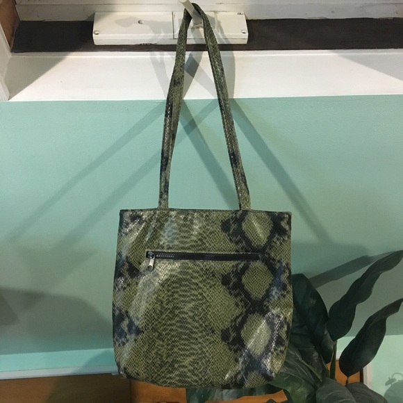 Zara Handbags - Olive Green Faux Snakeskin Mini Tote Bag
